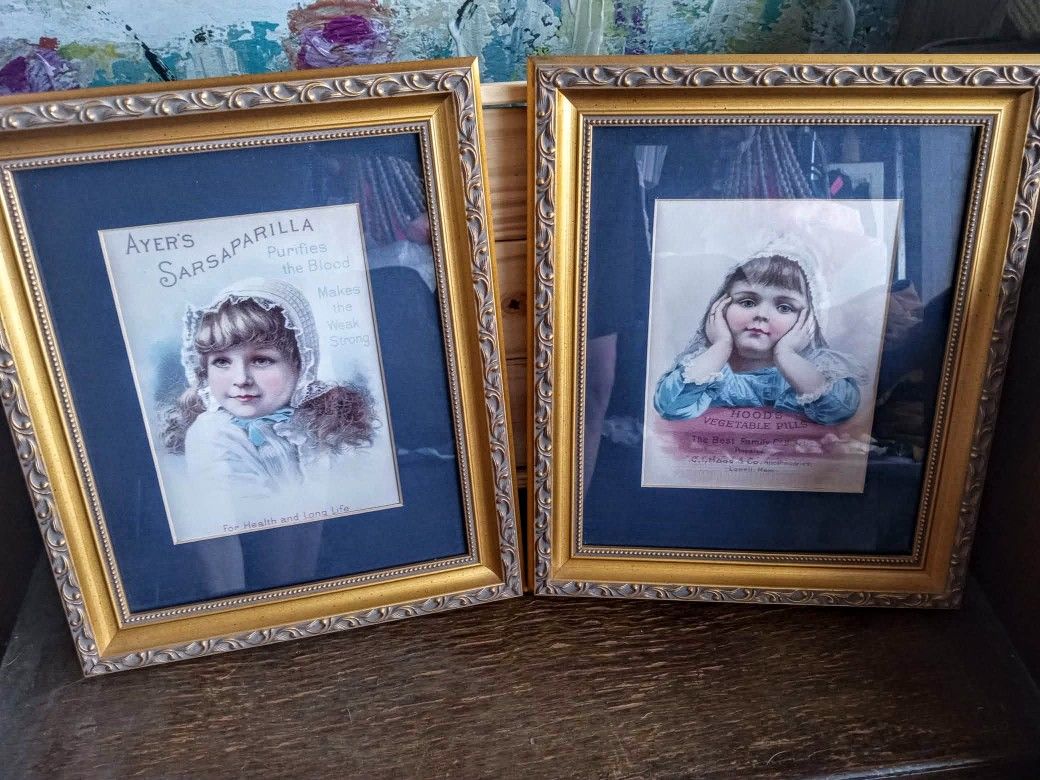 SET OF VINTAGE ADVERTISING ARTWORK WITH OLD FASHIONED LITTLE GIRLS