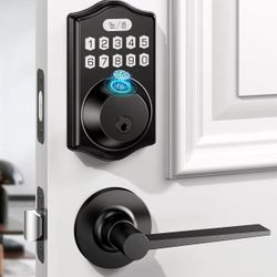 keyless Entry Door Lock deadbolt with Handle Set-Front Smart Door Locks for Front Door-with 2 Lever Handles-Electronic Keypad Code Deadbolt,Fingerprin