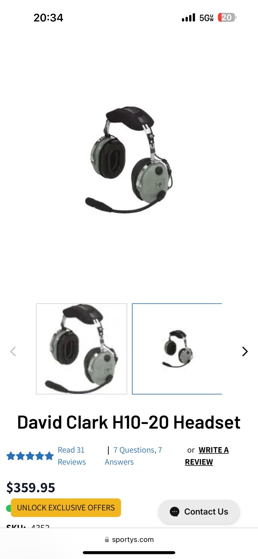 David Clark H10-20 Headset