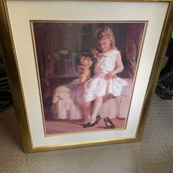 Vintage Art Print In Golden Frame 