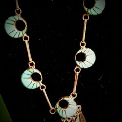 Stunning Vintage Sterling Silver Zuni LM Circle Turquoise Flush Inlay Necklace