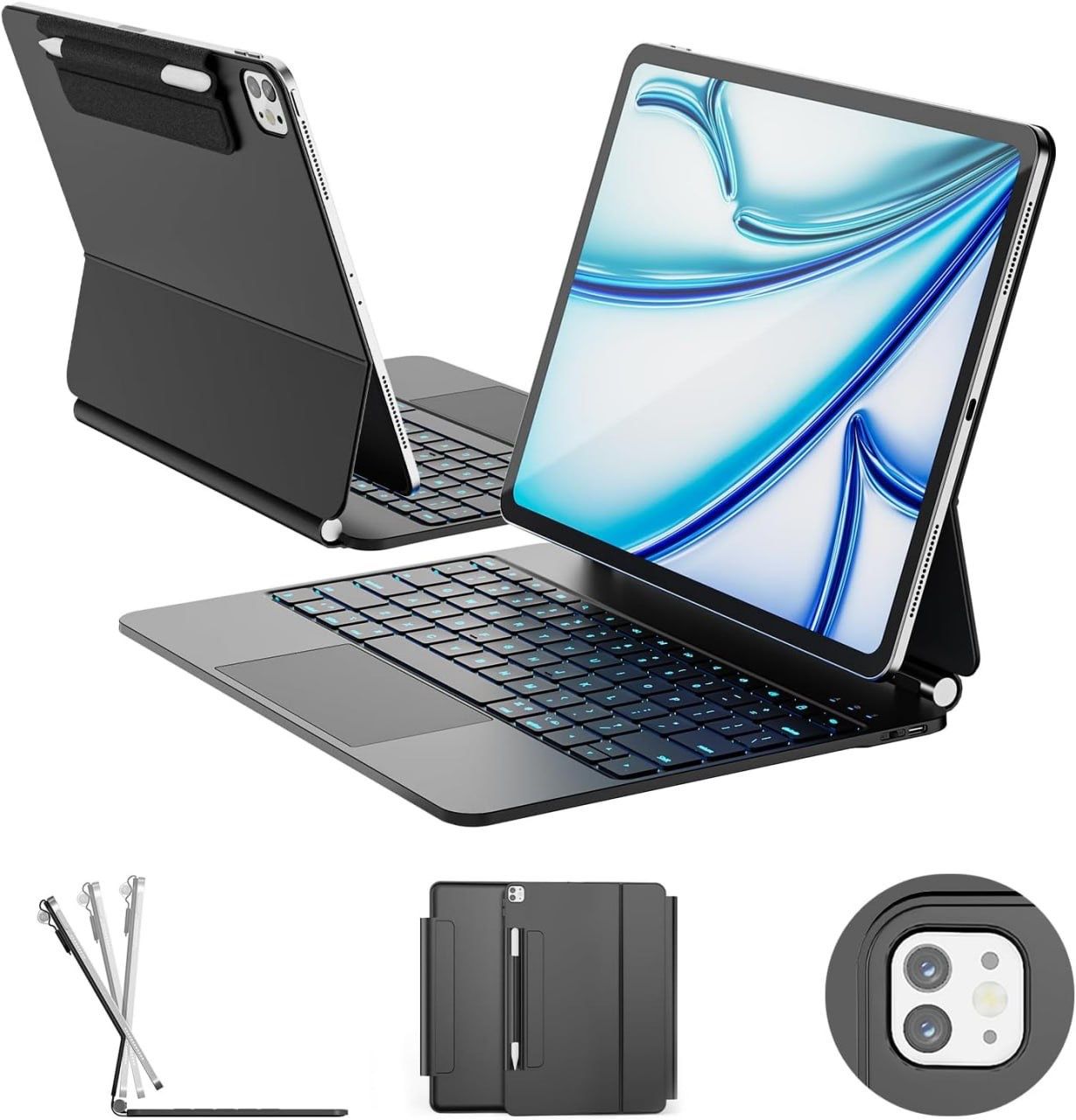 for iPad Air 13 inch Case with Keyboard (M3,2025 / M2,2024), iPad Pro 12.9 (6th/5th/4th/3rd Gen) Magic Keyboard, Springy Backlit Keys