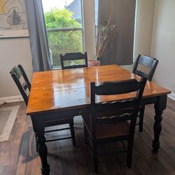 Rustic Solid Wood Dining Table w/ Leaf & 4 Chairs – Humble/Kingwood