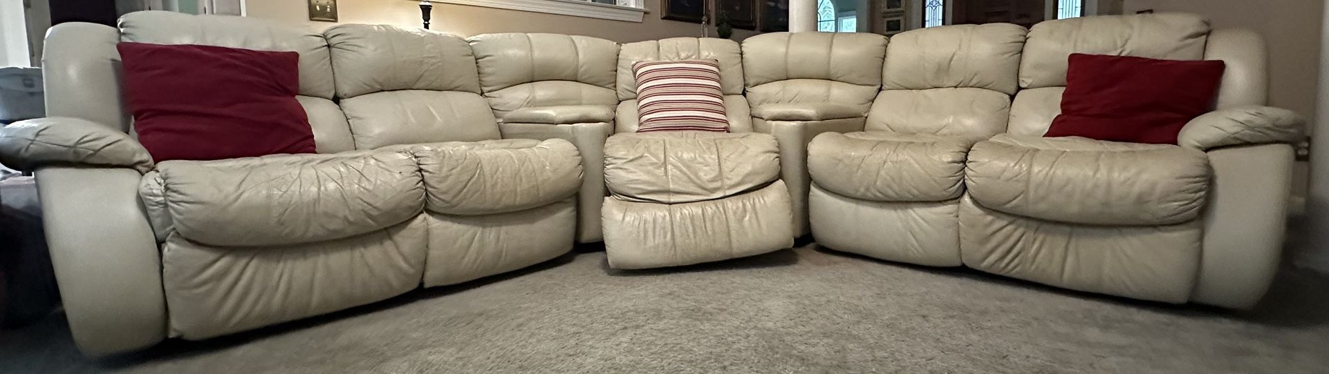 Sectional Sofa Beige Leather