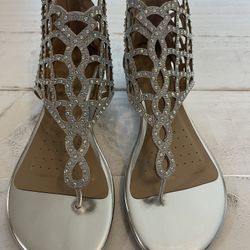 Silver Sandals With Rhinestones Size 8 1/2