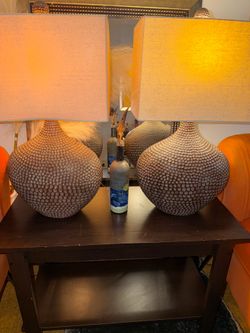 Modern Textured Ceramic Table Lamps – Matching Set with Linen Shades