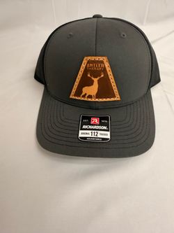 Richardson 112 Trucker Hat Charcoal Black Antler Therapy Leather Patch Snapback