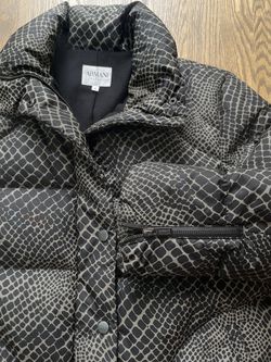 Authentic Armani Collezioni Down Puffer Jacket, Black & Taupe Animal Print, US Medium