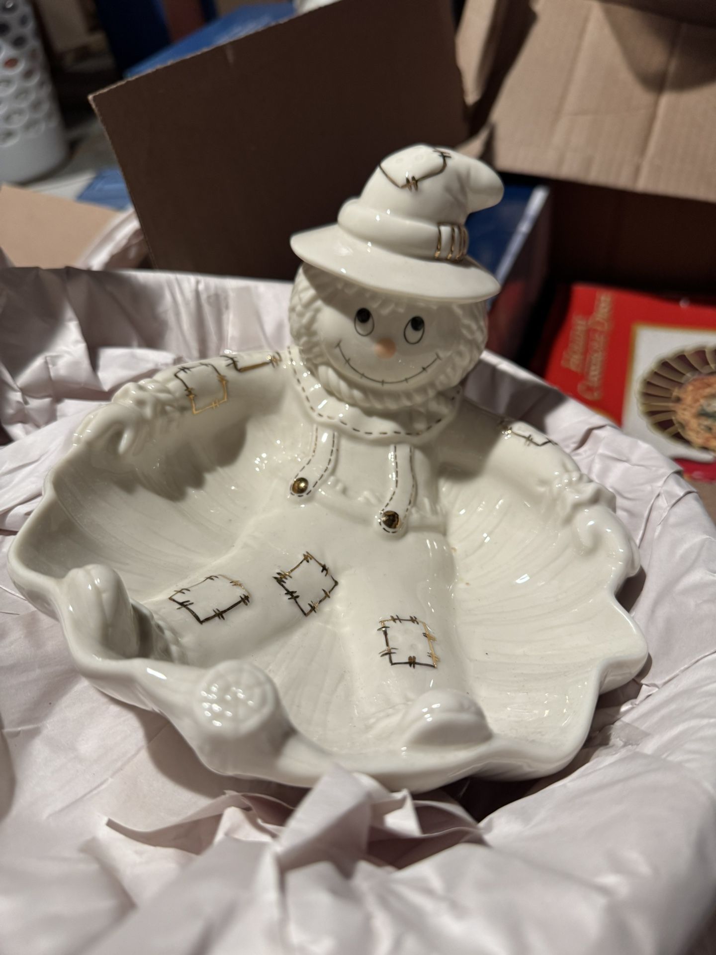 Lenox Bone China Halloween Scarecrow Candy Snacks Dish Bowl Figural