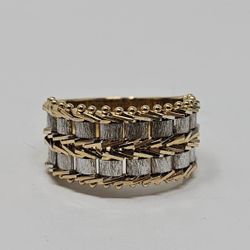 —-/Yellow-white Gold Brushed Satin Panther Watch Link Chain Band. Size 6.5