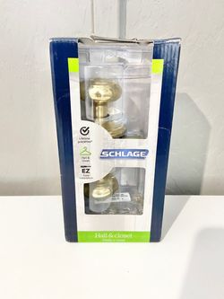 Schlage F10 V GEO 605 Georgian Door Knob, Hall & Closet Passage Lock, Bright Bra