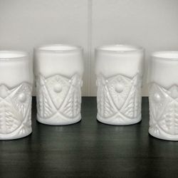 Set of 4 Vintage Kemple Glass Milk Glass Tumblers