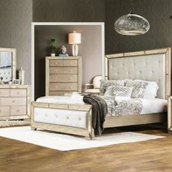 Brand New Upscale Champagne 4pc Queen Bedroom Set (Available In California & Eastern King)