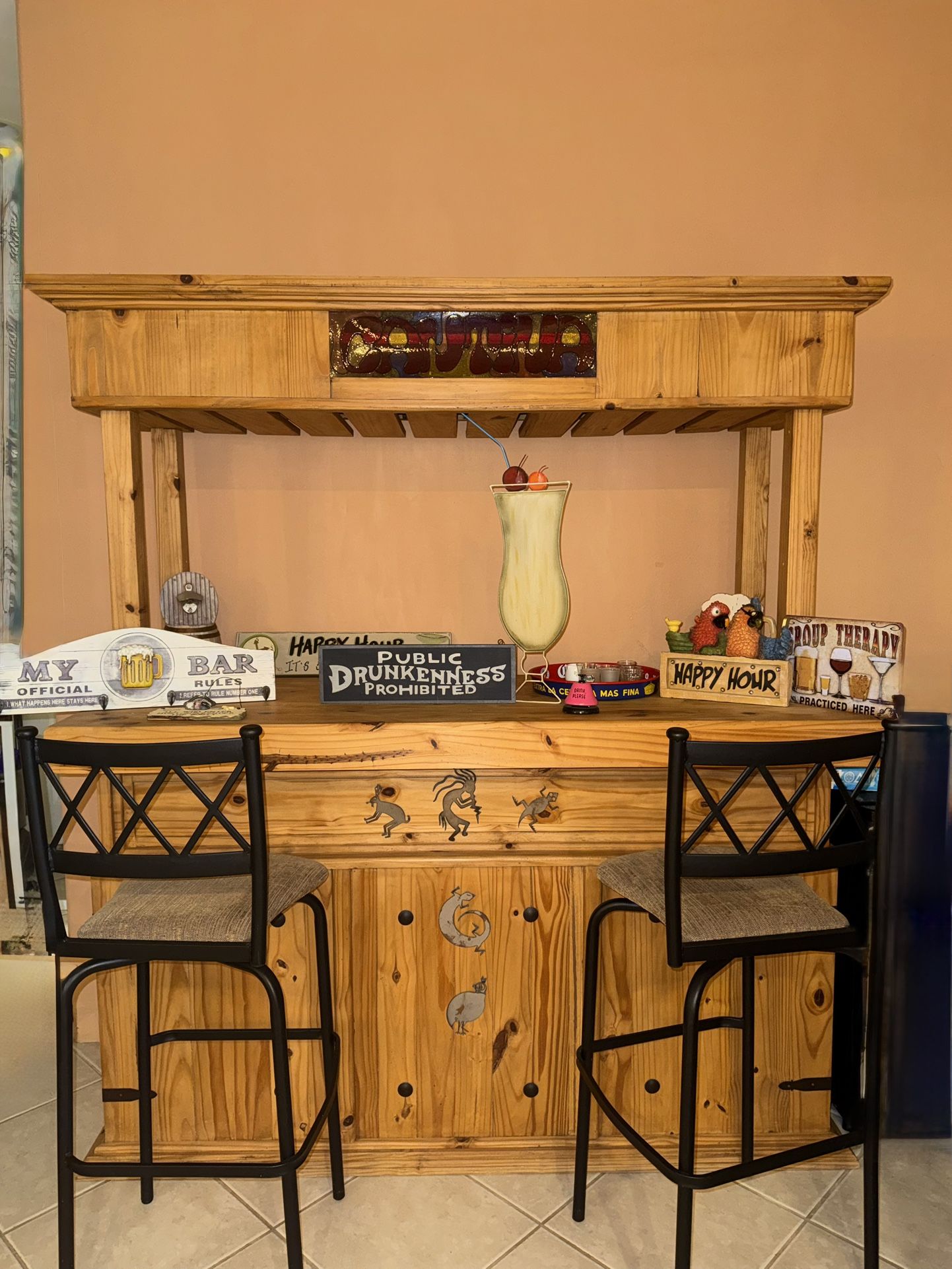 Rustic Cantina Bar Set + Stools + Décor