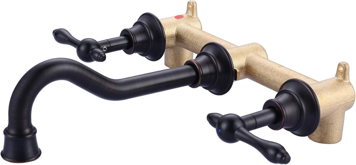 Bronze Bathroom Faucet Wall Mount: WOWOW 2 Handle Bathroom Sink Faucet 3 Hole Installation Lavatory Faucet with Rough in Valve Included
