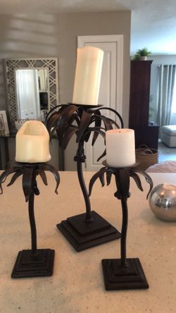 Set of 3 Palm Tree Candlesticks