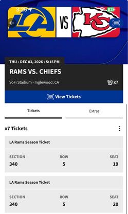 2 LA Rams vs Chiefs NFL Tickets
