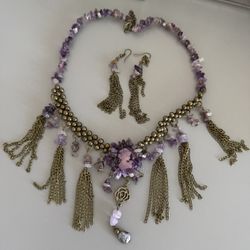Women’s Vintage purple cammeo style crystal Jewelry set