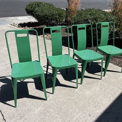 4 Green Metal Dining Chairs - Crate & Barrel