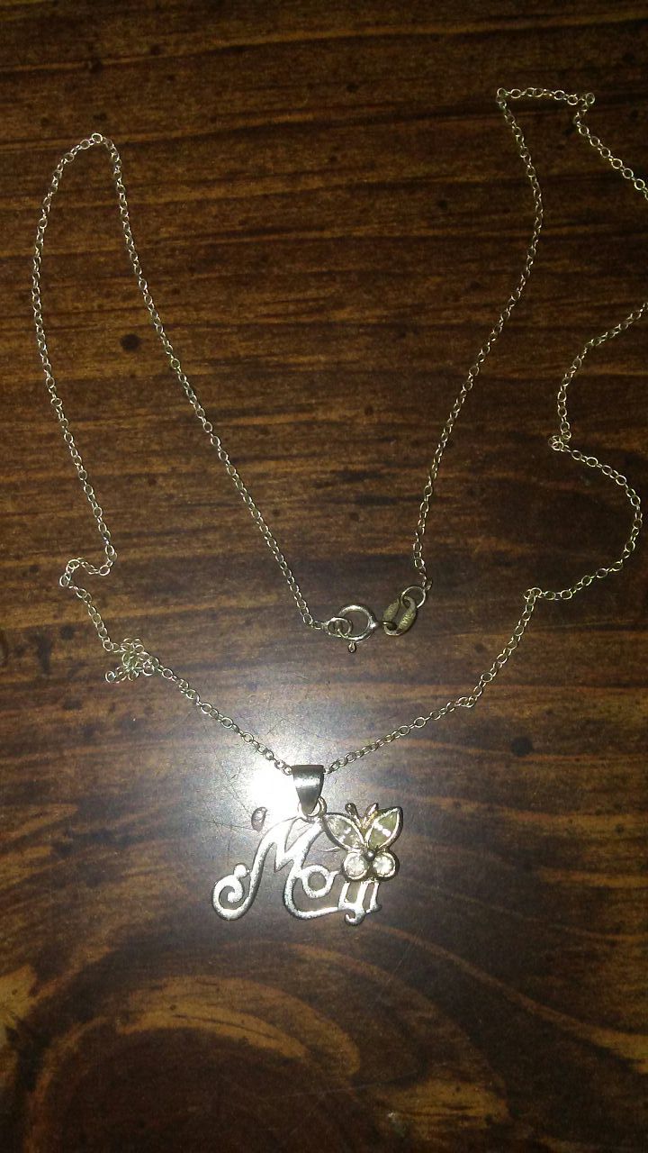Silver Tone MOM charm necklace-butterfly Love Mon