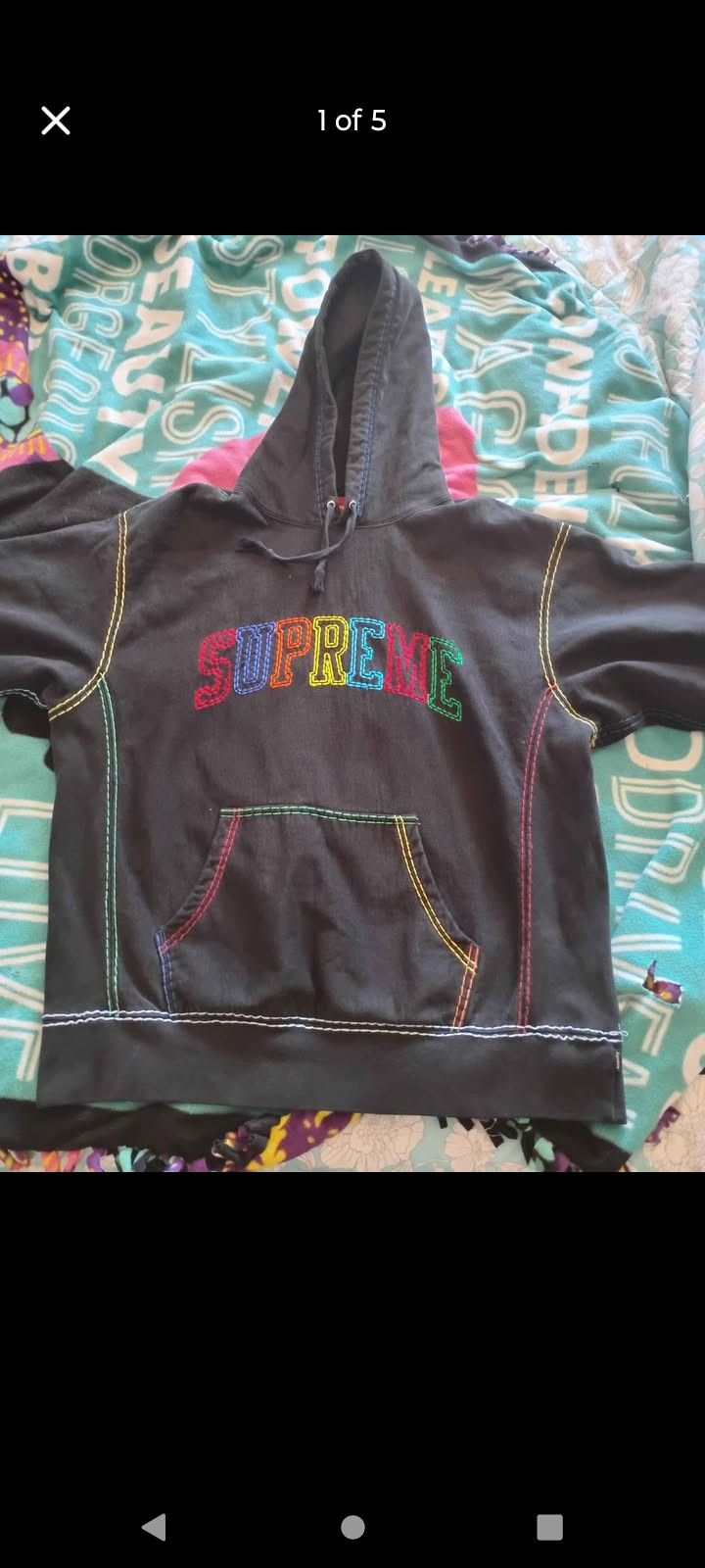 Supreme Black Multicolored Big Stitch Hoodie