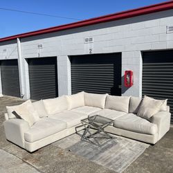 Oversized Xl Beige L-Sectional Sofa Couch