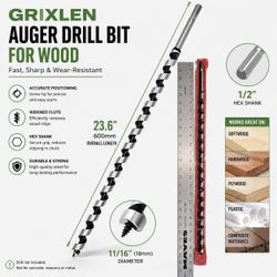 GRIXLEN 11/16" x 23.6" Ship Auger Drill Bit – 18mm x 600mm Hex Shank