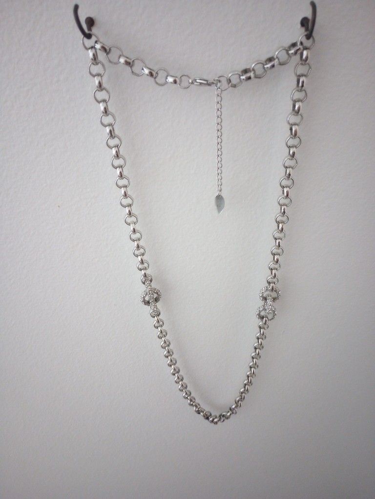 Cold Water Creek Silver And Crystal Necklace 34 In And 3 In Extension Chain