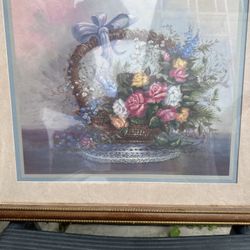 Roses In Wicker By Carl Valente,  Frame 18” H x  20”w