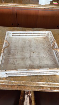 16 inch wooden and rope tray