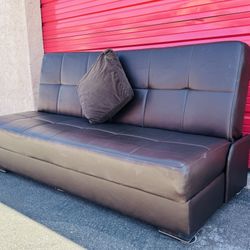 Brown Leather Futon (Free Delivery)