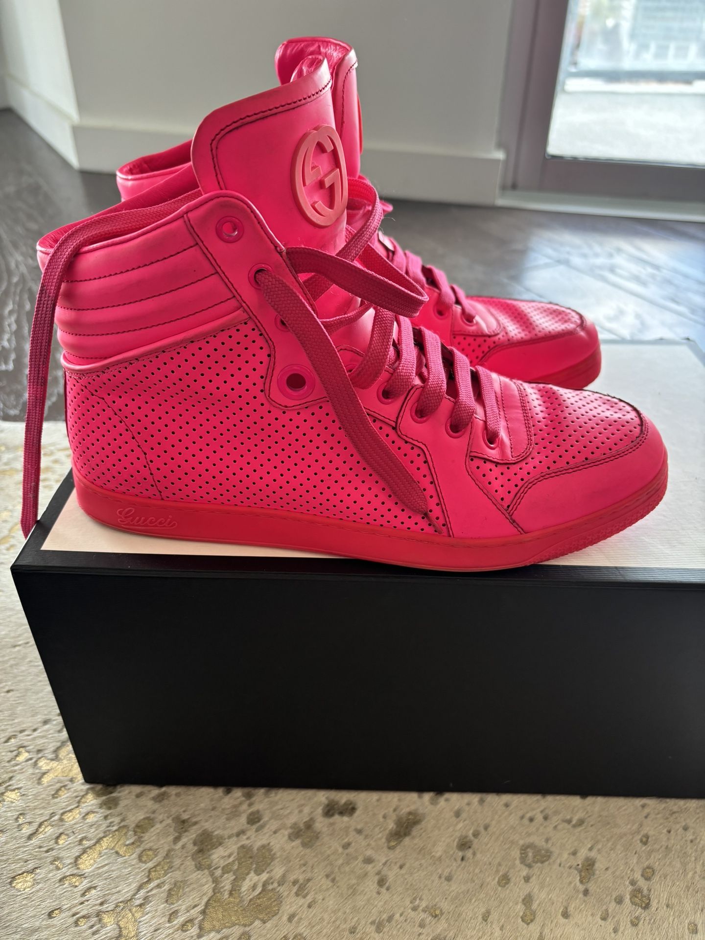 Gucci Leather GG Coda High Top Sneaker 👟 Hot PINK Unisex Men