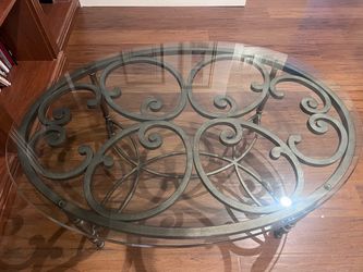 Drexel Heritage glass oval coffee table