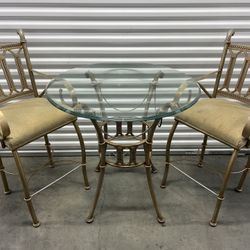 BAR HEIGHT GLASS TABLE TOP WITH 2 CHAIRS