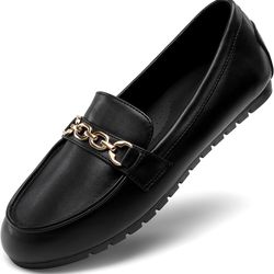 DREAM PAIRS Loafers for Women Casual Comfortable Slip On Flat Size 8- Black Pu