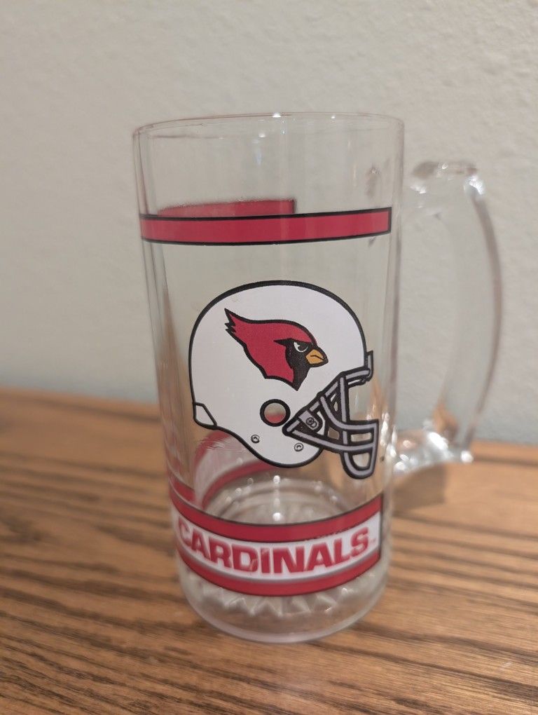 Vintage NFL Arizona Cardinals Thumbprint Handle Glass Beer Mug Stein Glass