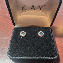 Blue Topaz Set In Rose Gold Earrings 