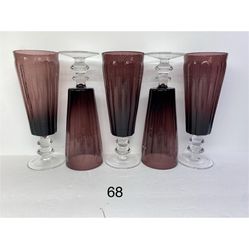 Set of (5) Gorgeous Vintage Bullicante Pedestal Amethyst/  Purple/Maroon handblown/made Glass Water Goblets. 