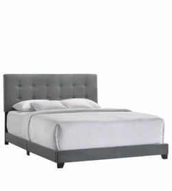 Grey upholstered king bed frame