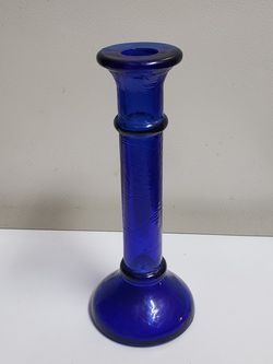 7.75" cobalt crackle glass bud vase / candle holder