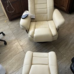 Allie Beige Faux Leather Swivel Recliner with Ottoman Footrest