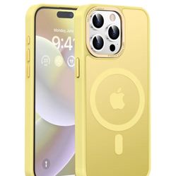 Newfuture Upgraded Magnetic Case for iPhone 15 Pro Max 6.7”, MagSafe Compatible, Military-Grade Protection, Slim Pocket-Friendly Translucent Yellow