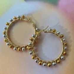 Stainless Steel  Silver/Gold Wire Wrapped Hoop Earrings 