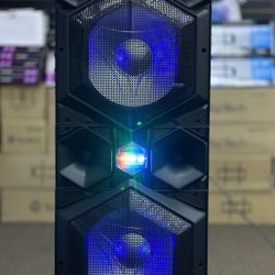 * Professional Party Speaker with Dual 15” Woofers and Two Microphones