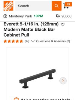 Amerock Everett 5-1/16 in. (128mm) Modern Matte Black Bar Cabinet Pull 24pcs
