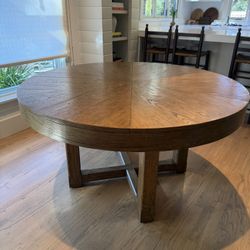 CAYDEN CAMPAIGN ROUND JUPE EXTENSION DINING TABLE- RESTORATION HARDWARE