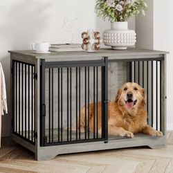 G89-XL Large Dog Crate Furniture, 44.1" Indoor Dog Kennel Furniture with Barn Door, Wooden Tall Dog Crate, Heavy Duty Dog Cage for Large Dogs, Side En