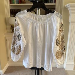 Talbots Embroidered Blouson Sleeve Top PS
