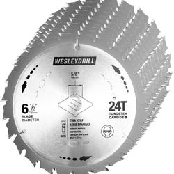 10 Pack 6-1/2-Inch Circular Saw Blade, 24-Tooth with 5/8" Arbor ATB Framing Saw Blade, Made of Carbide, Fit for Cutting Wood