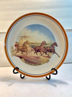 WOODMERE-CHINA Currier&Ives “Trotting for a Great Stake” Porcelain Decorative Equestrian Plate (Diameter: 10”)